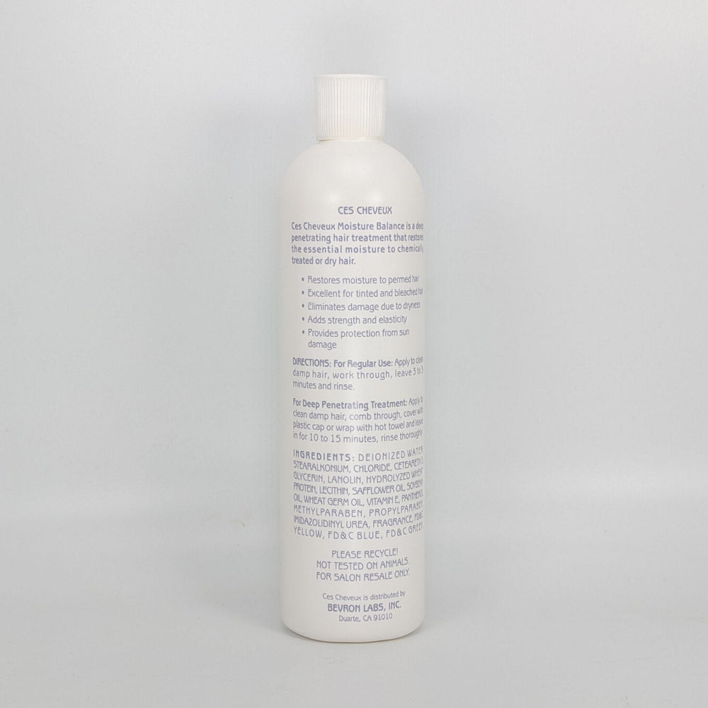 
                  
                    Load image into Gallery viewer,  Back label of CES Cheveux Moisture Balance Moisturizing Treatment 16 oz – Product description and ingredient details
                  
                