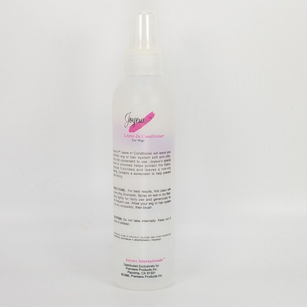 
                  
                    Load image into Gallery viewer, joyeux-leave-in-conditioner-for-wigs-8oz detangling uv protection wig care back of bottle
                  
                